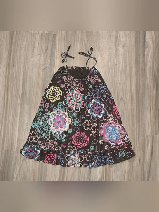 Old Navy Girls Floral Medallion Sundress Large Tie Strap A-Line Dress