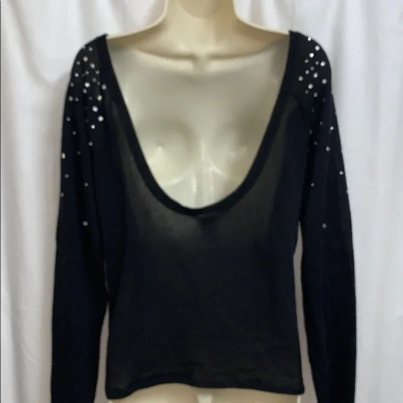 Victoria’s Secret Pink Black Lightweight Knit Backless Sweater Crystal Studded