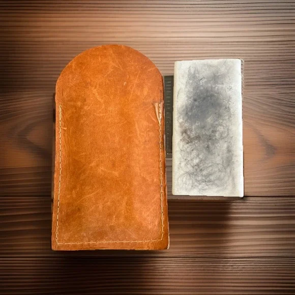 Vintage Sharpening Stone With Stitched Leather‎ Pouch