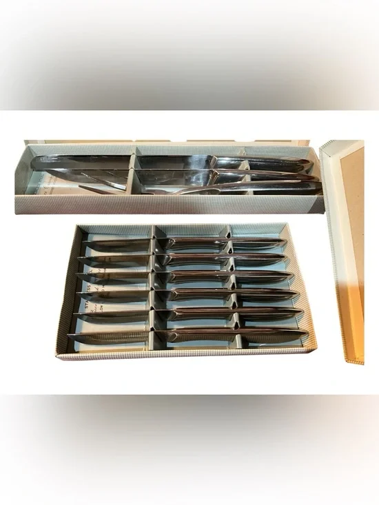 Vintage Japan Stainless Steel Hollow Handle Carving Set & 6 Steak Knife Set MCM