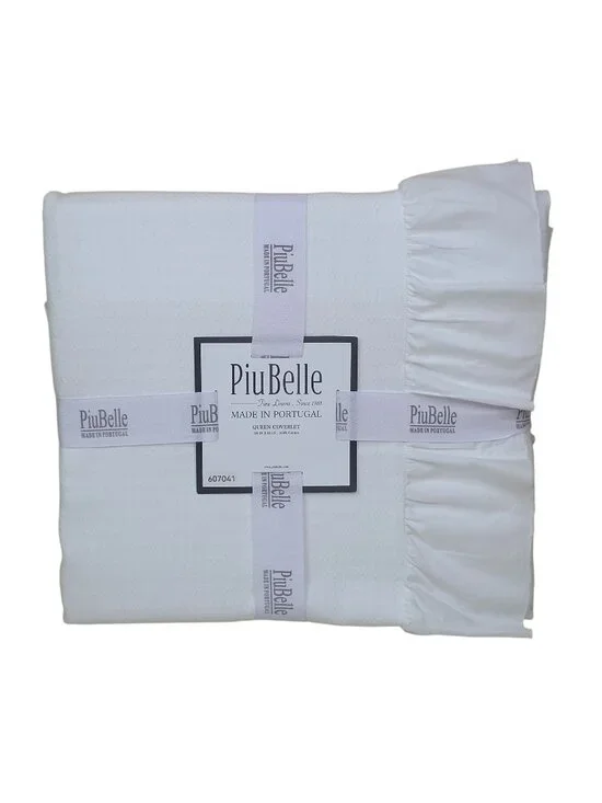 PiuBelle Queen Coverlet 100% Cotton Ruffled Edge 88x94 Made In Portugal White