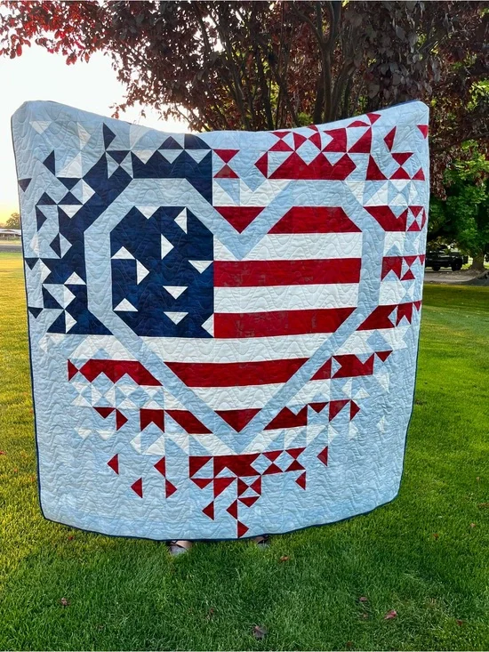 Patriotic Heart Quilt - Red, White & Blue