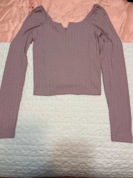 Free People Ribbed Long-Sleeve V-Notch Top - Dusty Rose
