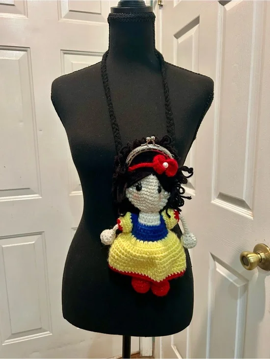 Princess Snow White Inspired Handmade Crochet Crossbody Doll Coin Purse Bag