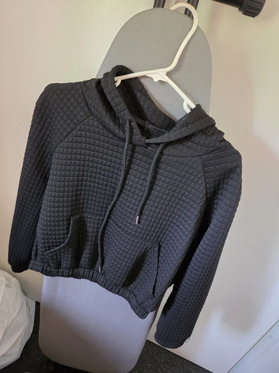 SHEIN Quilted Black Drawstring Hoodie