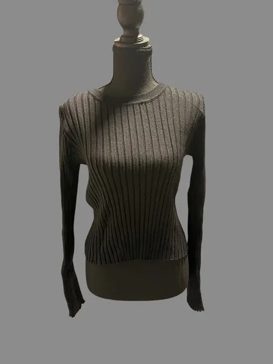 Halara Black Ribbed Knit Sweater Size Large Long Sleeve Crew Neck Stretch Top