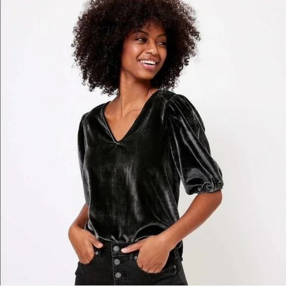 LOFT Velvet Puff Sleeve Blouse Petite Sz.XXS