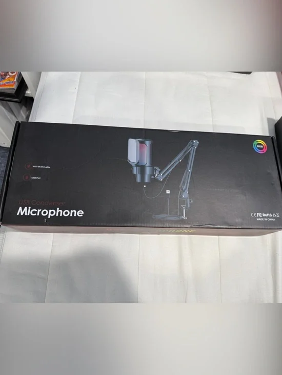 USB Condenser Microphone with Adjustable Arm Stand - Black