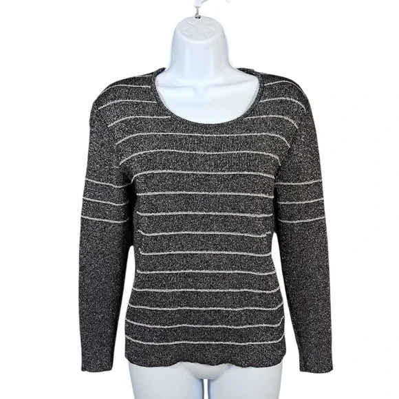Vtg 50s Macys Associates Wool Pullover Sweater Metallic‎ Italy Large Black
