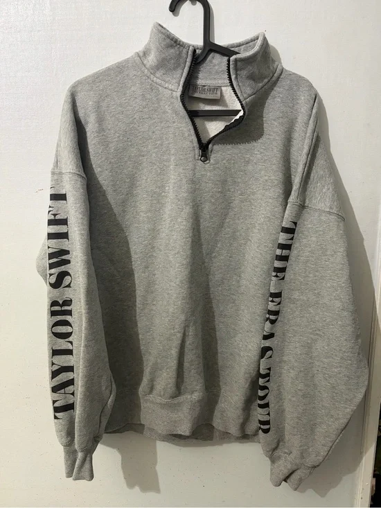 Taylor Swift Light Gray Half-Zip Pullover with Black Trim