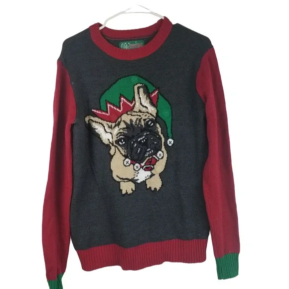 Ugly Christmas Sweater Womens Sz S Santa Pug Dog Light Up‎ Holiday Festive