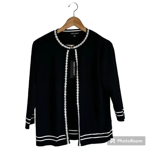 Debbie Morgan women’s cardigan small NWT black white‎