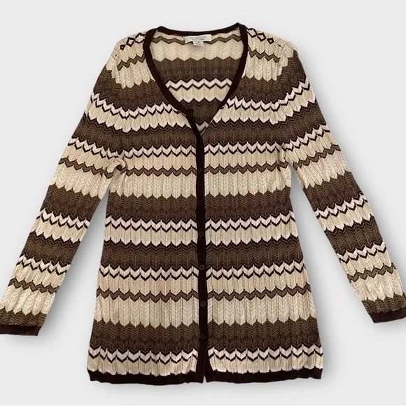 Emanuel Ungaro Women’s Cardigan Sweater Large Chevron Designer Quiet Luxury