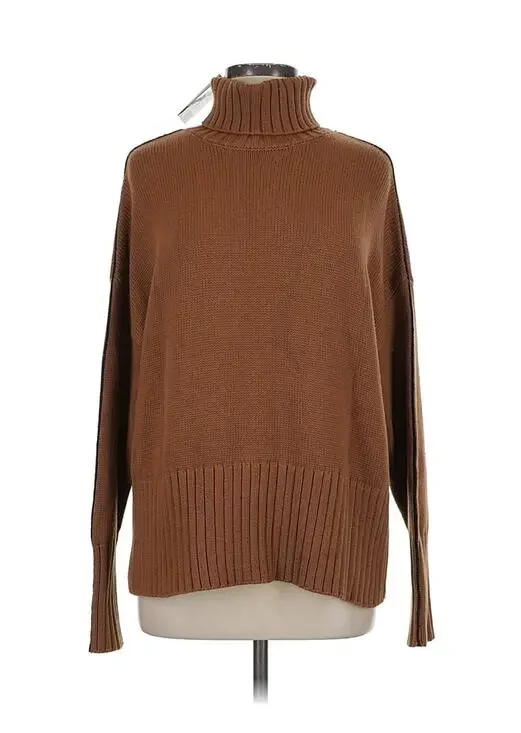 NWT ANR Alp N Rock Funnel Turtle Neck Brown Cotton Fisherman Sweater M