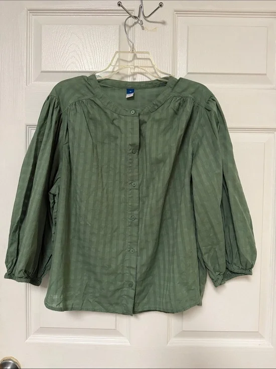 Old Navy Olive Green Button-Up Puff Sleeve Blouse