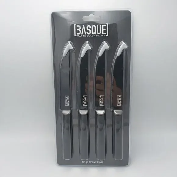 Basque Matte Black Series‎ Steak Knives. Set Of 4. New In Package.