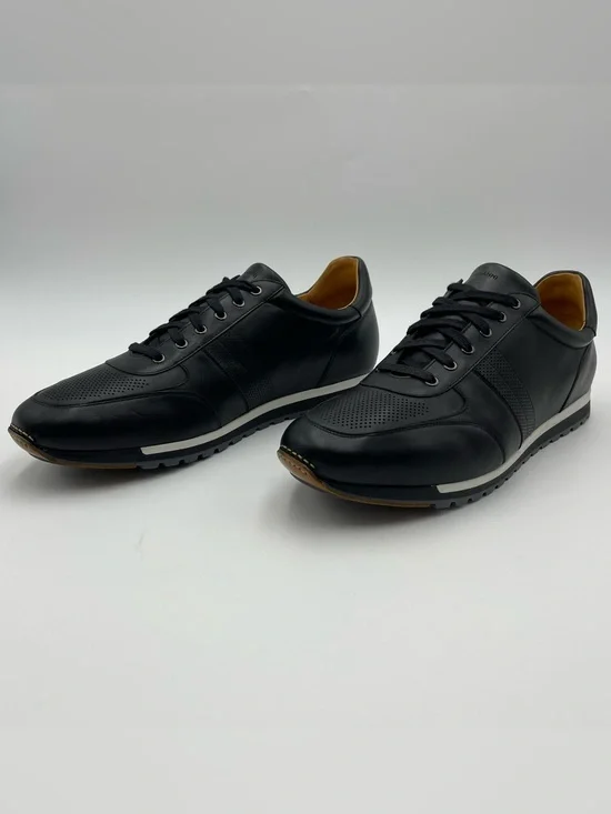 Magnanni SZ 14-EU 47-Luxe Black Calfskin Leather Lizard Sneaker Shoes-MSRP $495