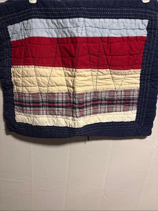 Pottery Barn Kids Red, Navy, Cream Striped Patchwork pillow cover