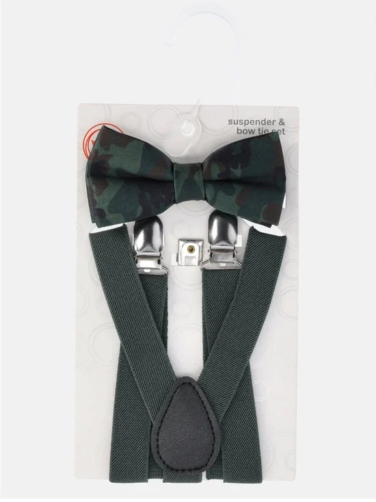 Green Camo Bow Tie Green Suspenders Set