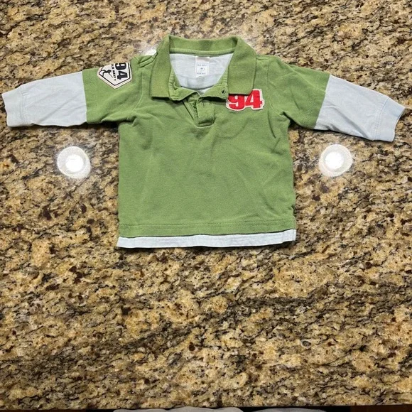 Vintage Old Navy Baby Boys Green Layered Long Sleeve Polo Shirt Varsity 6-12M