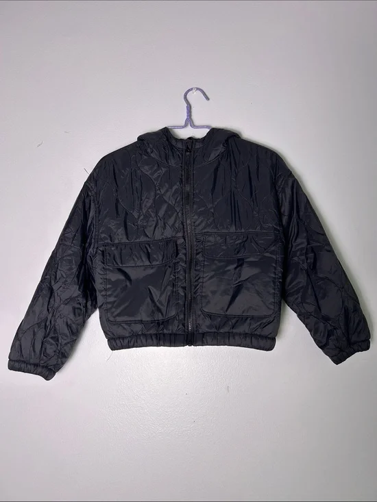 Old Navy Black Hooded Cropped Puffer Jacket