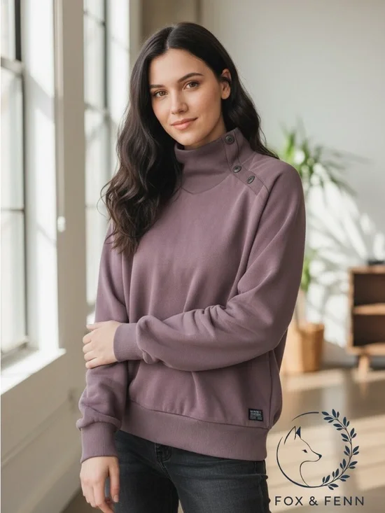 G-Star‎ Women's Asymmetric Button Mock Neck Sweater Fits Sm-Med