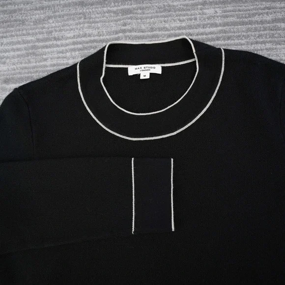 Max Studio‎ London Black Knit Mock Neck Sweater with Contrast Tipping Size M