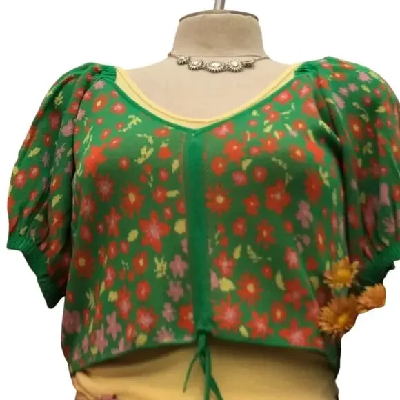525 America Garden Floral Puff Sleeve Sweater NWT Size XL