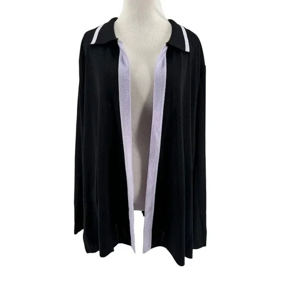Exclusively Misook Women's Plus Black Purple Knit Cardigan Sweater Size 2X