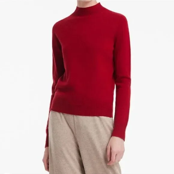 Cashmere House Women's Red Mock Neck Pullover Long Sleeve Sweater