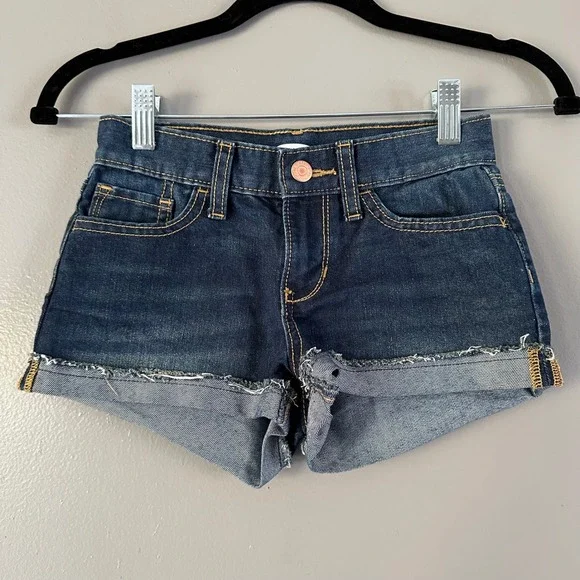 Old Navy Girl's Dark Wash Adjustable Waist Cuffed Jean Shorts SZ 8‎