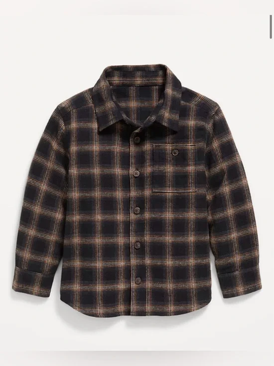 Long-Sleeve Plaid Flannel Pocket Shirt for Toddler Boys