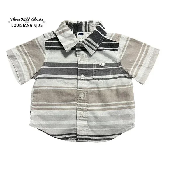 Old Navy 0-3m Grey & Tan Striped Button Down Shirt