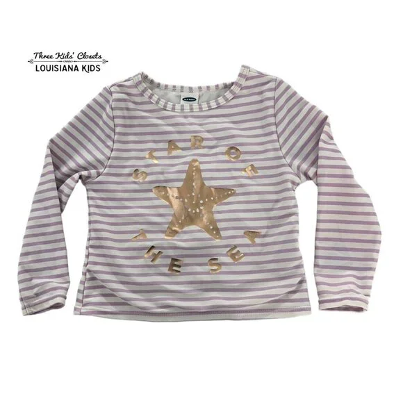 Old Navy 12-18m Lavender Striped Starfish Swim Rashguard Shirt