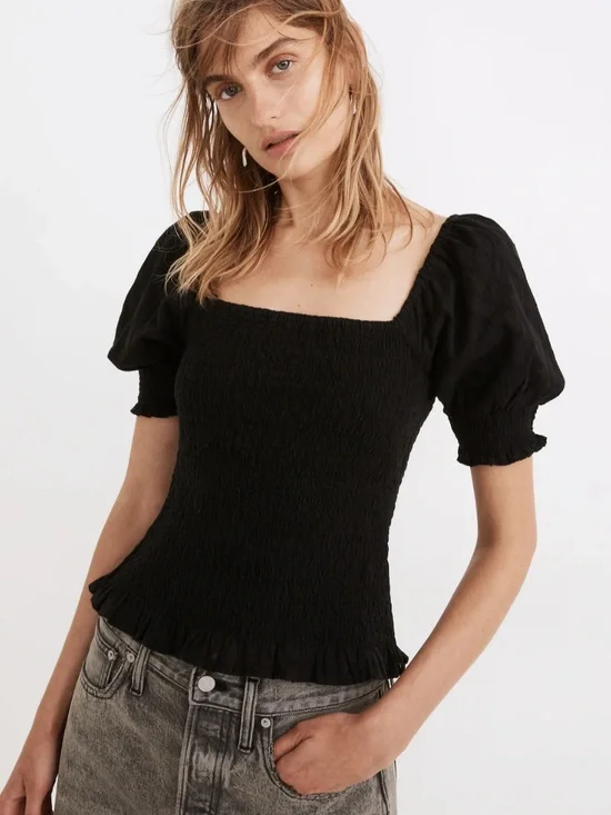 Madewell Lucie Puff-Sleeve Smocked Bodice Top