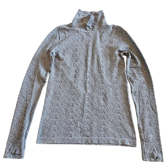 Athleta Womens S Momentum‎ Mock Neck Pullover Black White Chevron Thumbholes