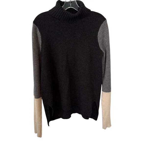 Vince‎ Women's Grey Colorblock Wool Cashmere Turtleneck Sweater in Size M