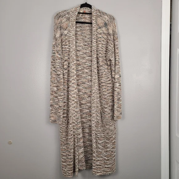 Anthropologie Pilcro Multicolor Brown Tan Black White Open Front Cotton Cardigan