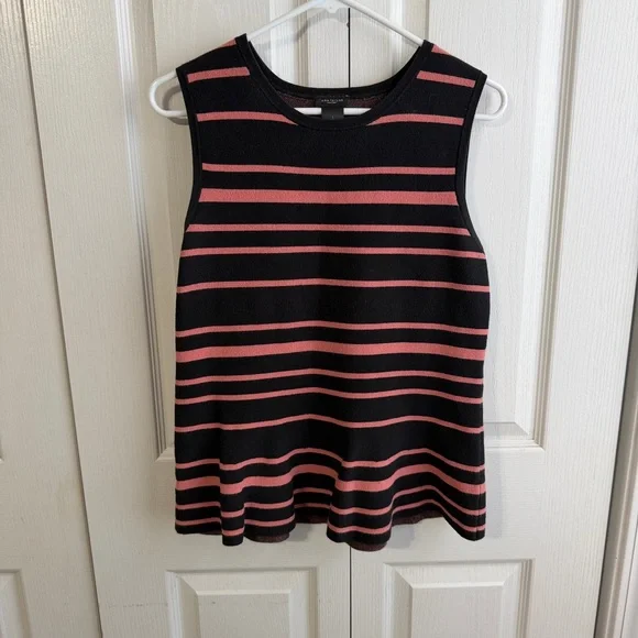 Ann Taylor Factory‎ black pink striped peplum sweater size large