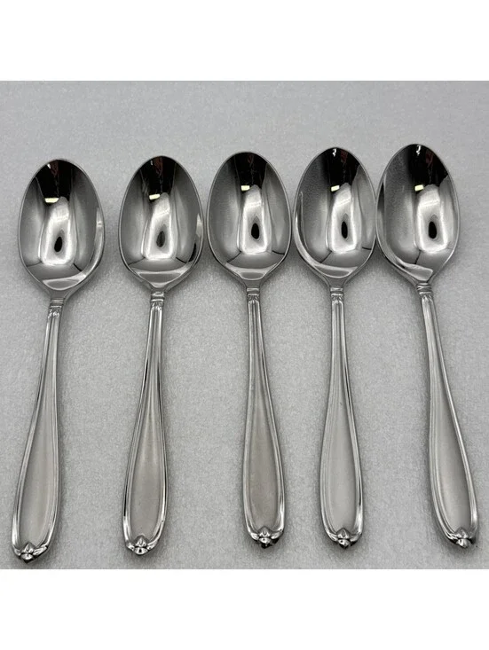 Set Of 5 Princess House BARRINGTON Oval Soup Spoons 18/10 Stainless Flatware 7