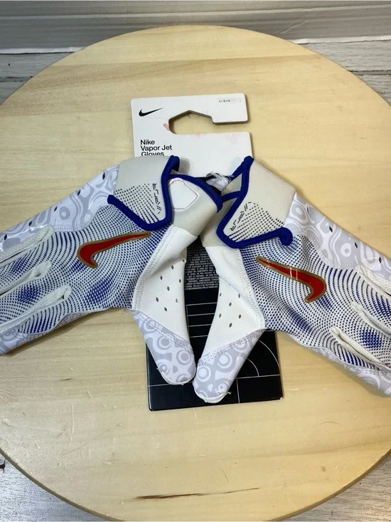 Nike Vapor Jet 8.0 Youth Football Gloves Size L / YL White Blue Red NWT
