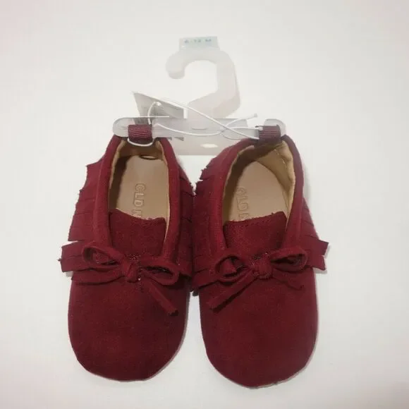 New Old Navy Maroon Red Fringe Moccasin Shoes Booties Baby Size 6-12 Months