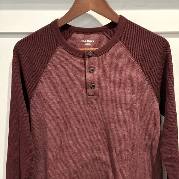 Old Navy Henley Shirt Boys‎ XXL 18 Burgundy Red Waffle Thermal Long Sleeve