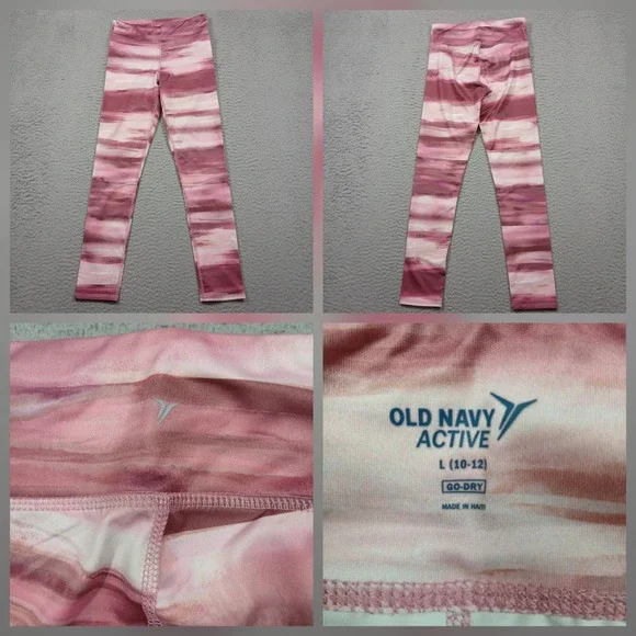 Old Navy Active Leggings Girls L 10–12 Pink Stripe Go-Dry‎ Athletic