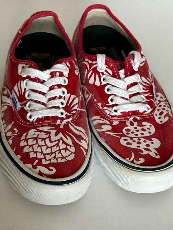 Vans Authentic Pro Hawaiian Floral Red Canvas Skate Shoes Men 6.5 Women 8