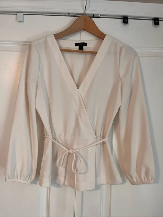 J. Crew Cream Wrap Blouse with Tie Waist