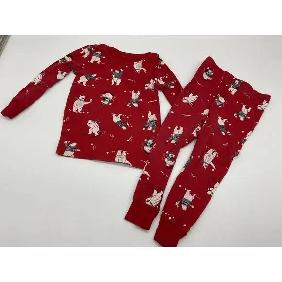 Old‎ Navy Pajama Set Kids 2T Red Polar Bear Print Long Sleeve Shirt Pants Winter