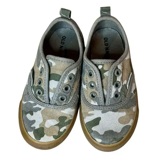 Old Navy Olive Green Camo Slip‎ On Sneaker Toddler sz 7C Kidcore Casual Boys