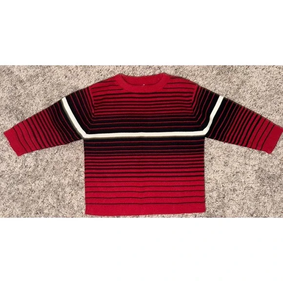 Vintage Old Navy Sweater 12-18 Month Red/black‎ Striped Crewneck Pullover Retro