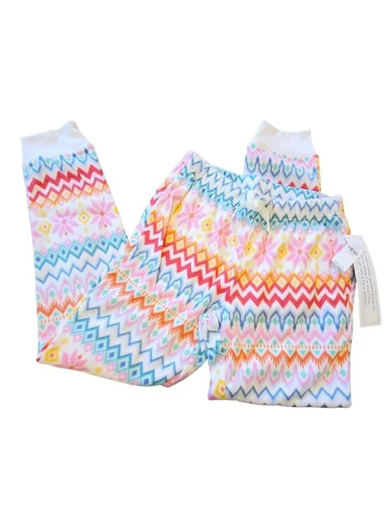 Old Navy Pants Girls Pink and White Fleece Fair Isle Jogger Size M JJ2180